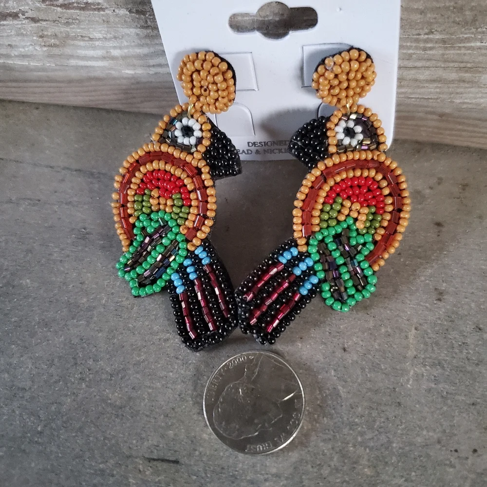 Tropical Parrot Toucan bird 0f paradise Seed Bead earrings Vaca Vibes